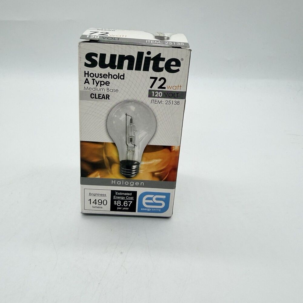 1 Sunlite 25138 72W Clear Halogen A19 Household Light Bulb 120V Medium Base